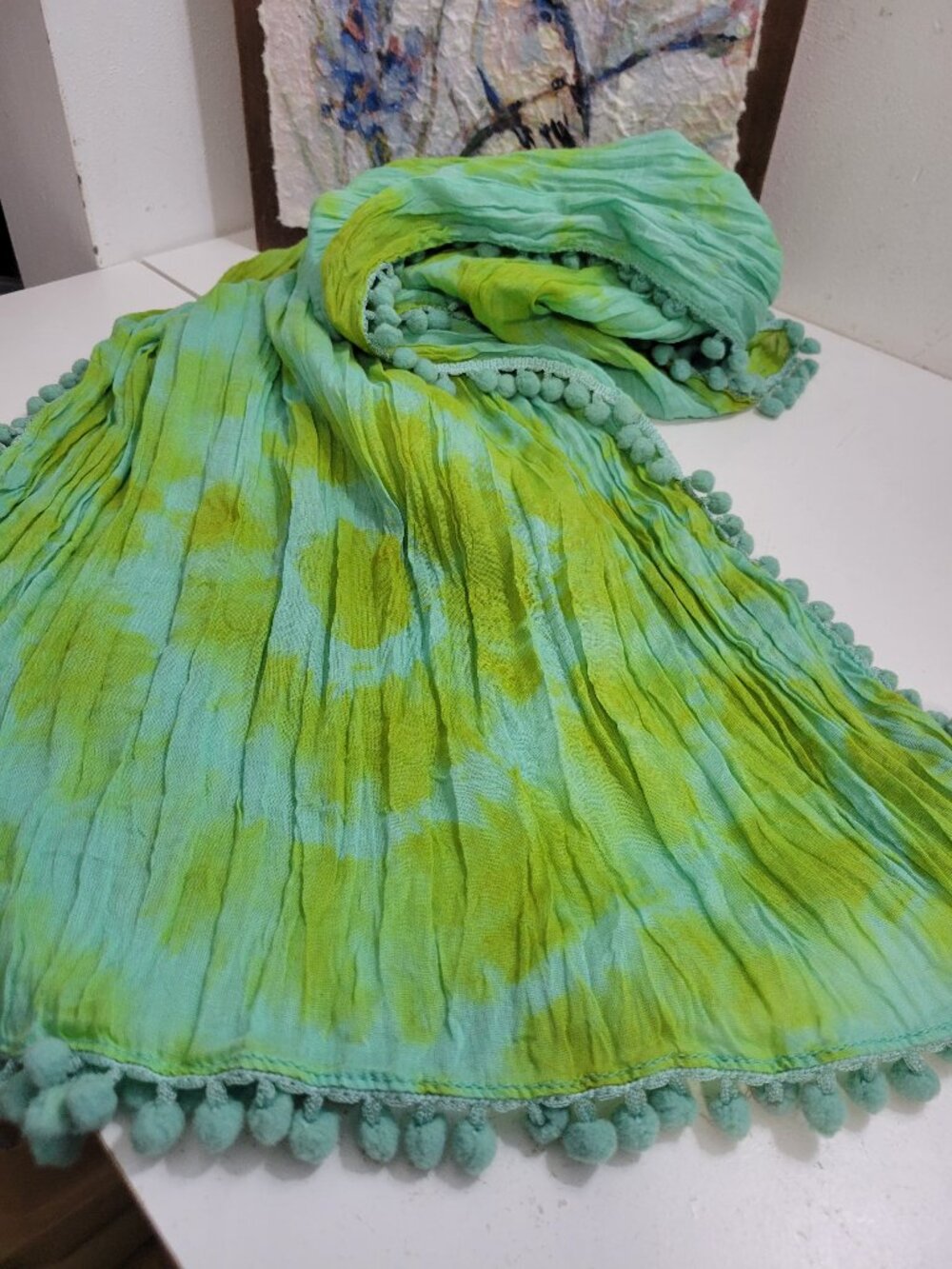 Natural Life Lime Green beach Wrap with Pom-poms